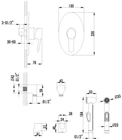 LM3219C Атлантисс Смеситель с гигиеническим душем, встраиваемый, хром LEMARK