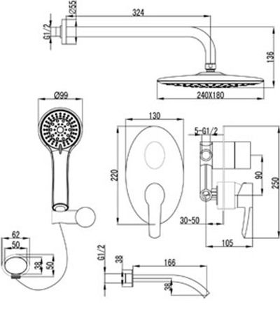 LM3222C Атлантисс Смеситель для ванны и душа встраиваемый с доп. 5-функц. лейкой, хром LEMARK