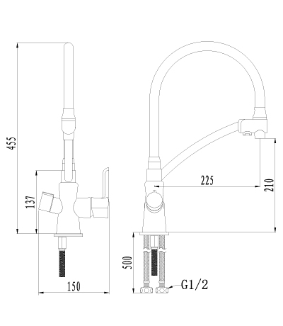 LM3070C-Orange Комфорт Смеситель для кухни, гибкий излив, подключение к фильтру, хром/оранжевый LEMARK