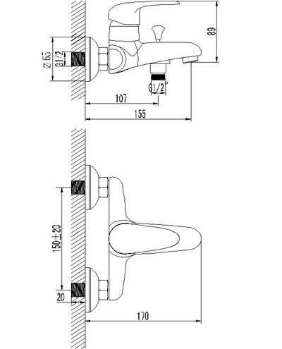 LM3302C Прамэн Смеситель для ванны с кор. изливом, с аксессуарами, хром LEMARK
