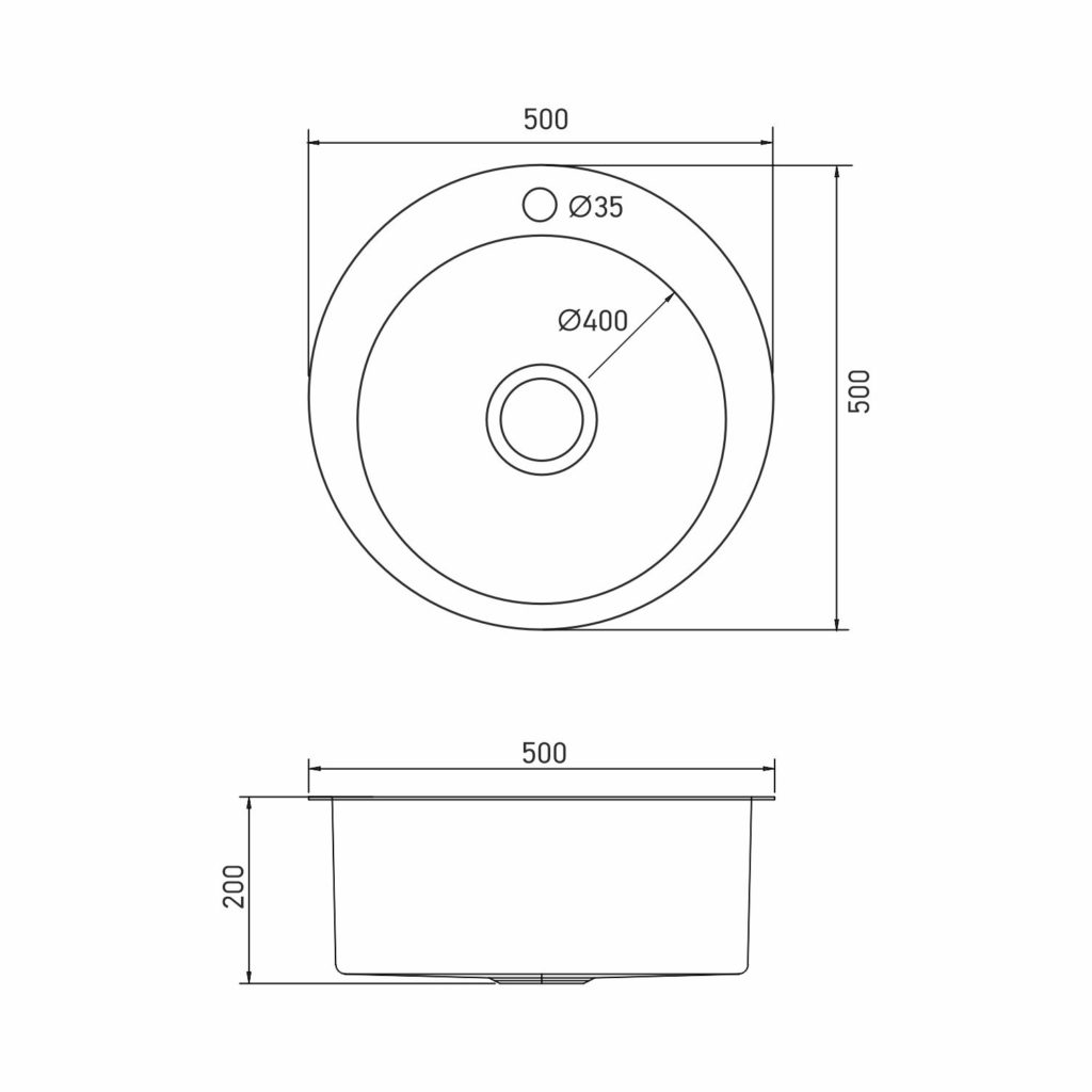 Мойка настольного монтажа D50 3мм. вып 3 1/2 круглая MIXLINE PRO 20см с сифоном (сатин)