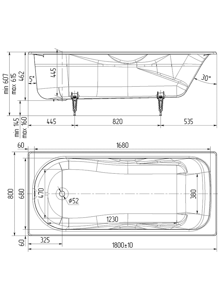 Wotte Comfort 1800х800х462 ванна чугунная