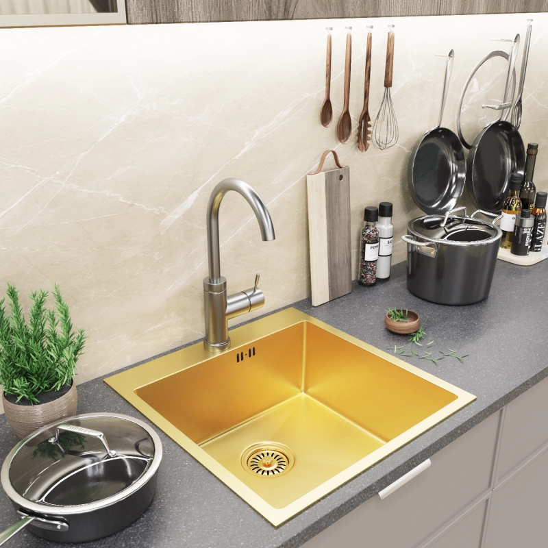 Мойка настольного монтажа 50×50 (3, 0) вып 3 1/2 MIXLINE PRO 22см с сифоном (ЗОЛОТО)